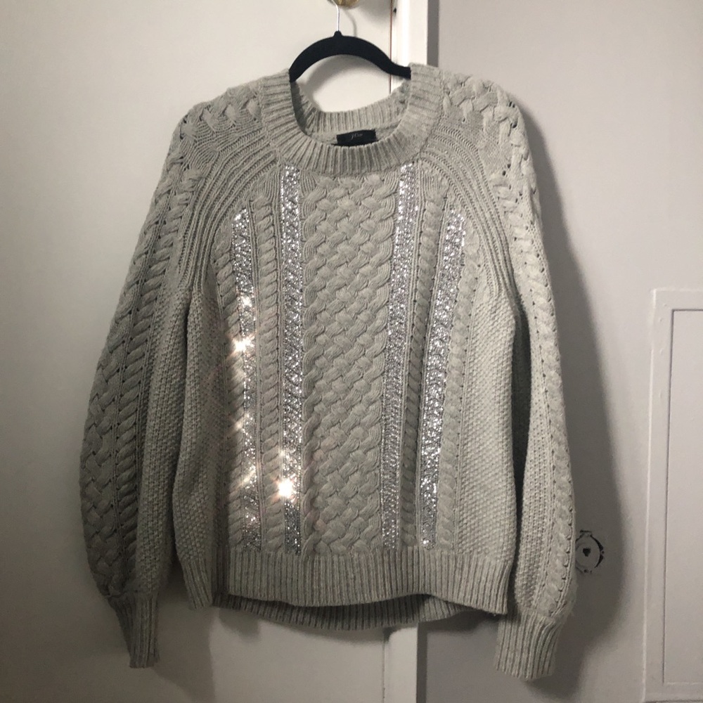 J. Crew cable-knit crewneck wool blend sweater